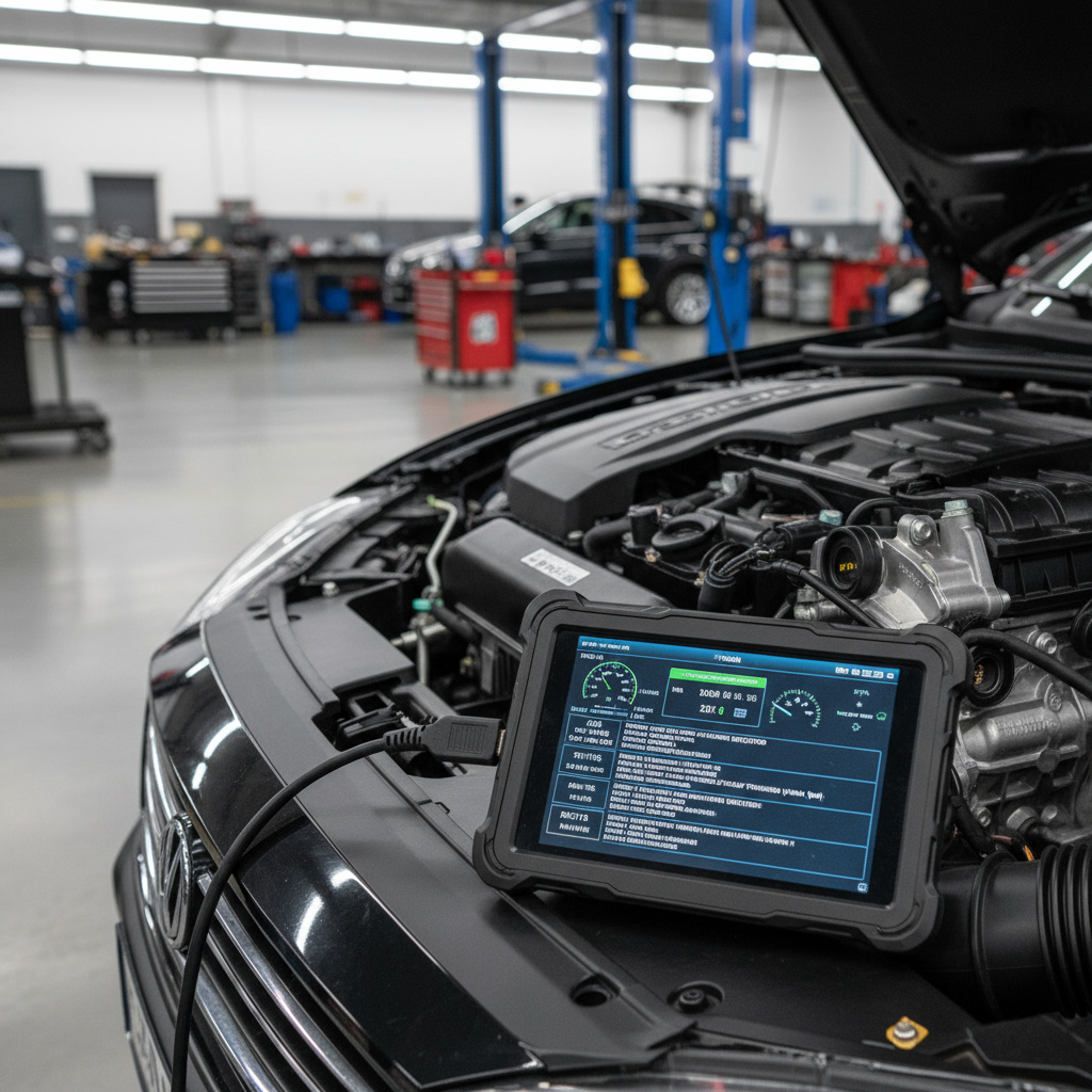 Tableta de diagnóstico conectada al motor