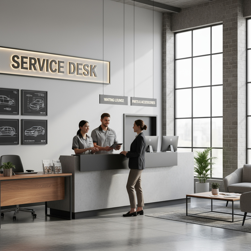 Recepción del taller con atención al cliente